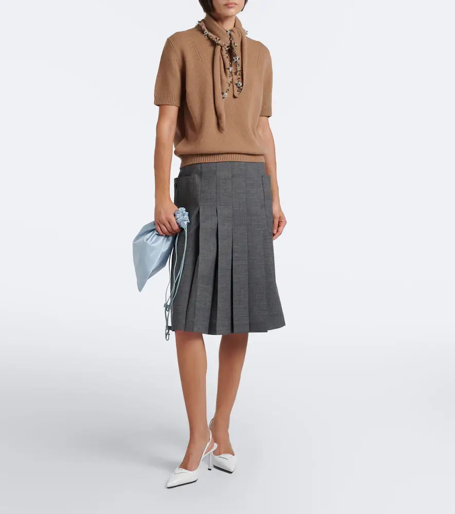 Prada Pleated virgin wool midi skirt | Thumbnail 6 Prada Pleated virgin wool midi skirt | Thumbnail 6