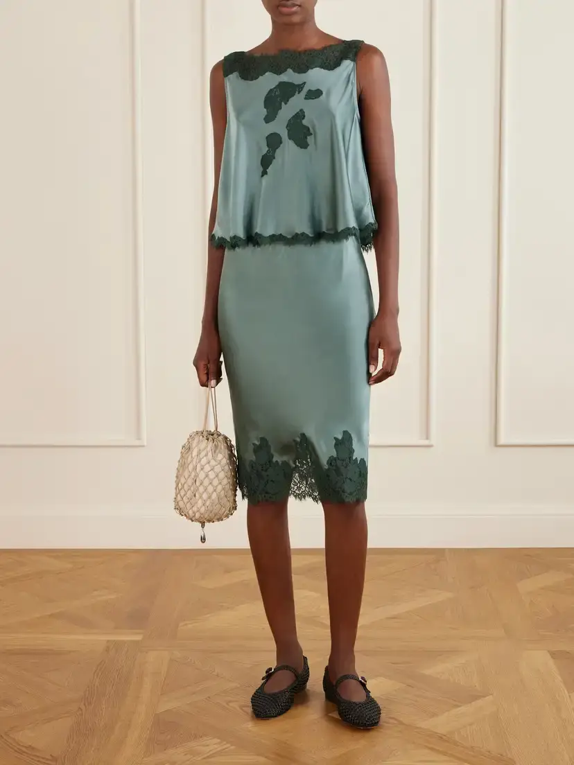 DÔEN Elowette Lace-trimmed Silk-satin Midi Skirt | Thumbnail 2 DÔEN Elowette Lace-trimmed Silk-satin Midi Skirt | Thumbnail 2