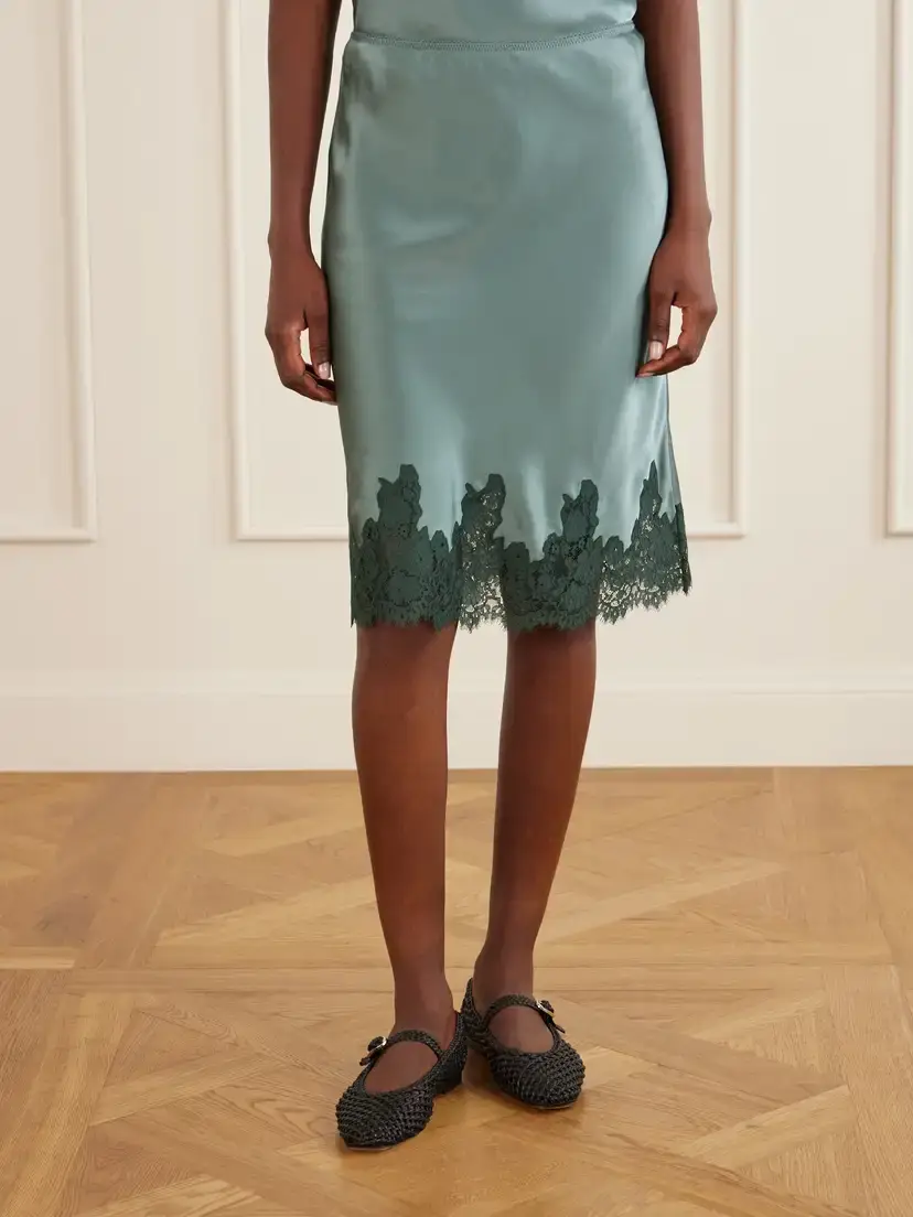 DÔEN Elowette Lace-trimmed Silk-satin Midi Skirt | Thumbnail 3 DÔEN Elowette Lace-trimmed Silk-satin Midi Skirt | Thumbnail 3