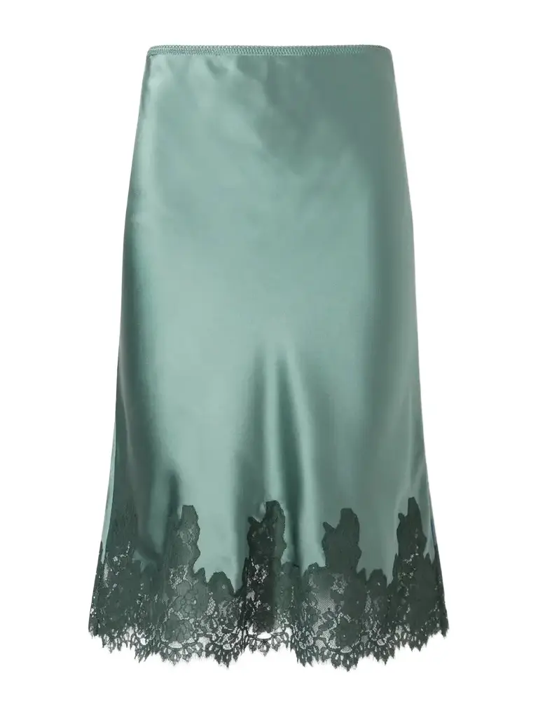 DÔEN Elowette Lace-trimmed Silk-satin Midi Skirt