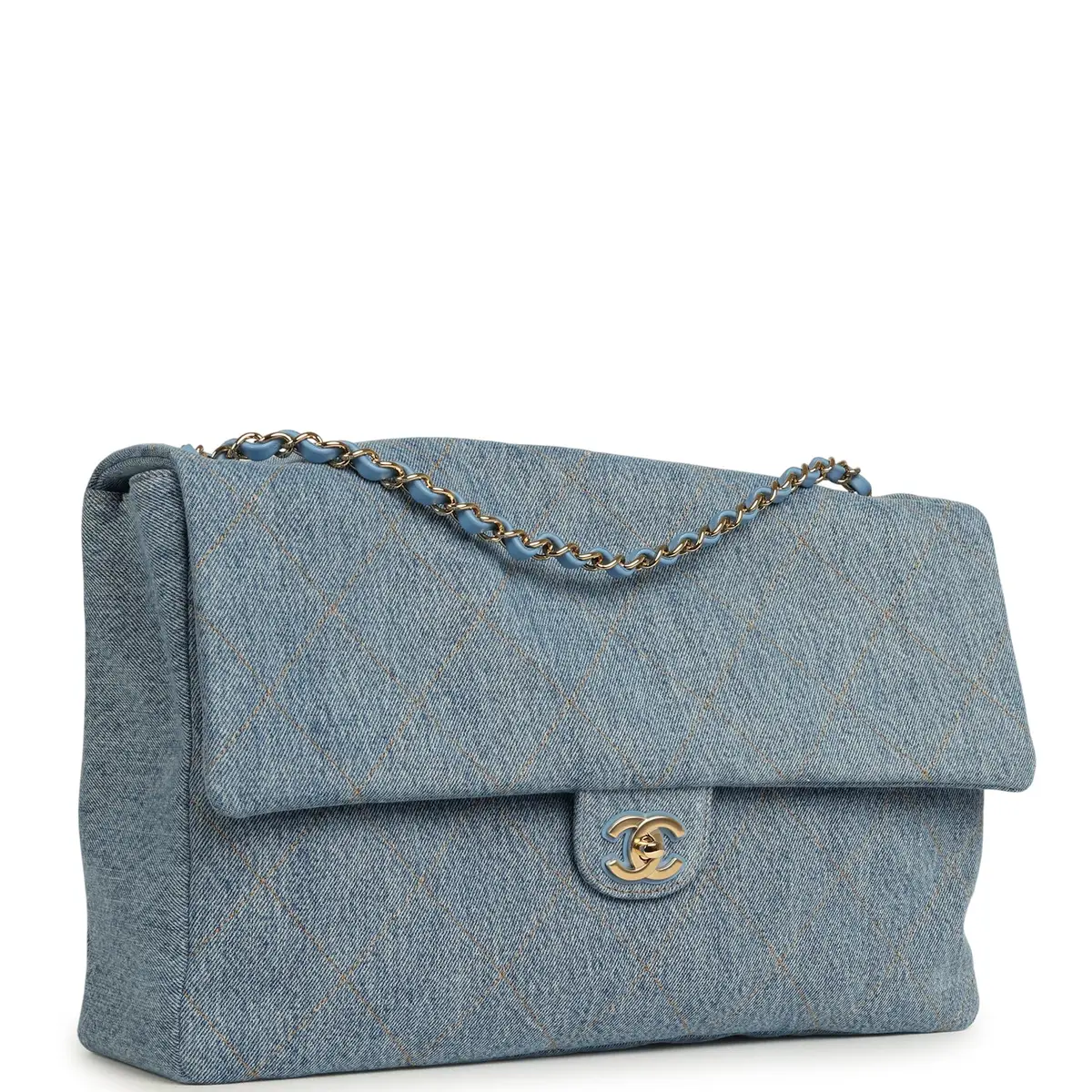 Chanel Chanel Maxi "Souplissimo" Large Flap Bag Blue Denim Gold Hardware | Thumbnail 2