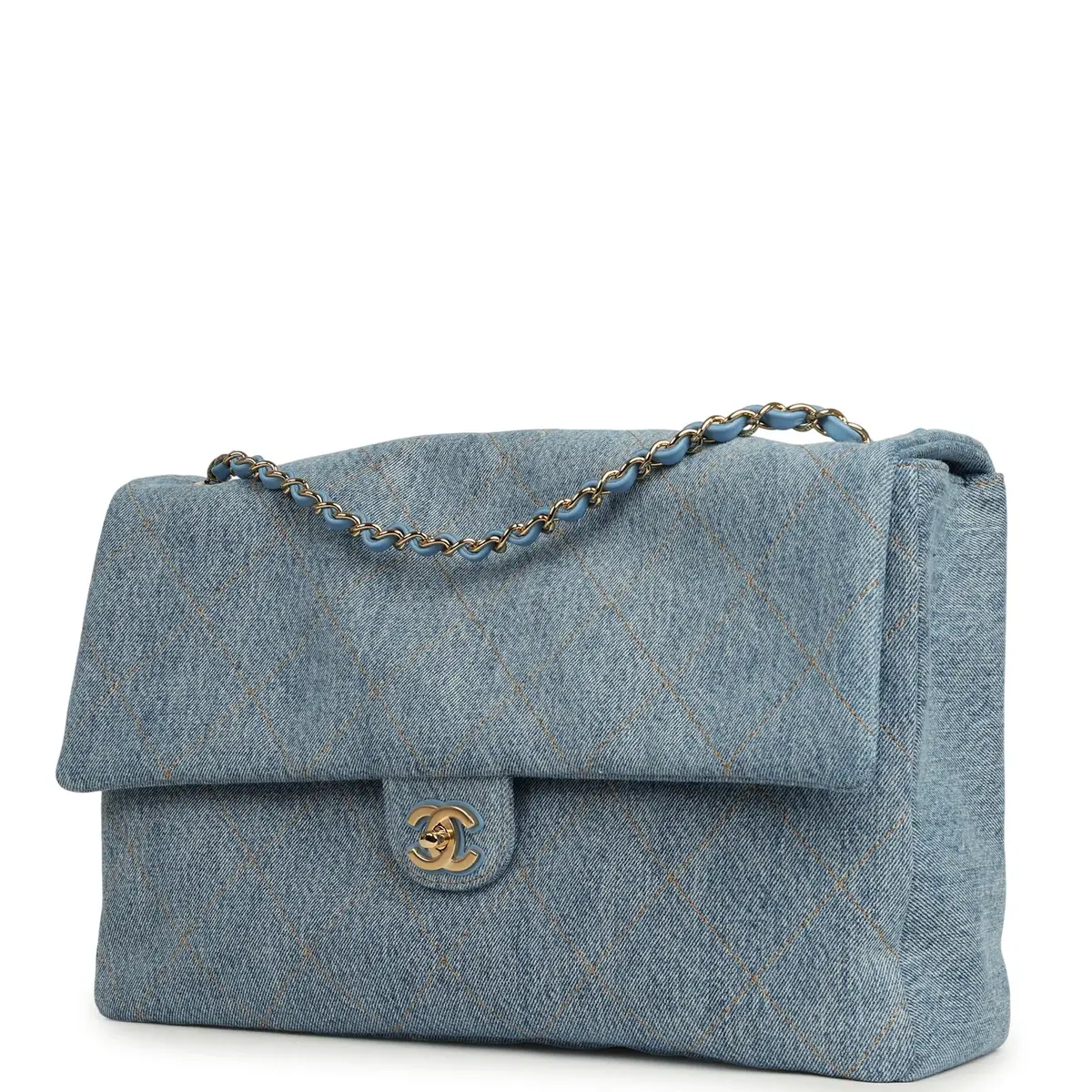 Chanel Chanel Maxi "Souplissimo" Large Flap Bag Blue Denim Gold Hardware | Thumbnail 5