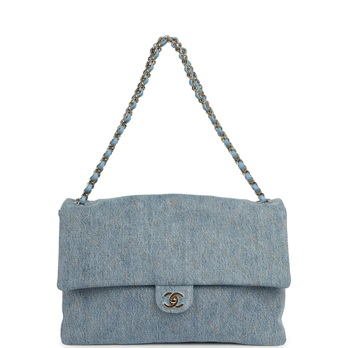 Chanel Chanel Maxi "Souplissimo" Large Flap Bag Blue Denim Gold Hardware | Thumbnail 7