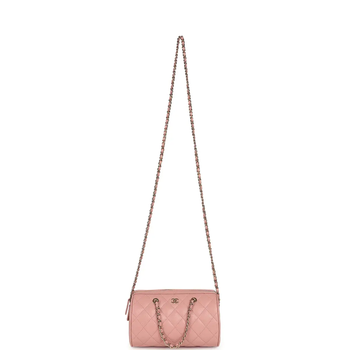 Chanel Chanel Mini Timeless Classic Barrel Bag with Chain Pink Shiny Caviar Light Gold Hardware | Thumbnail 7