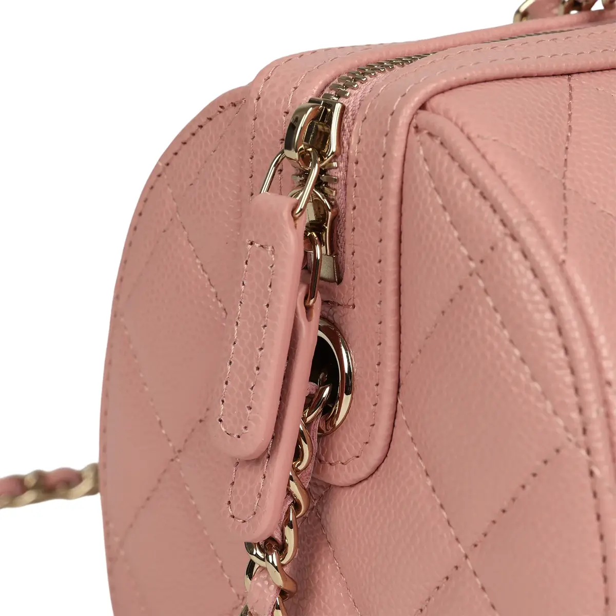 Chanel Chanel Mini Timeless Classic Barrel Bag with Chain Pink Shiny Caviar Light Gold Hardware | Thumbnail 8