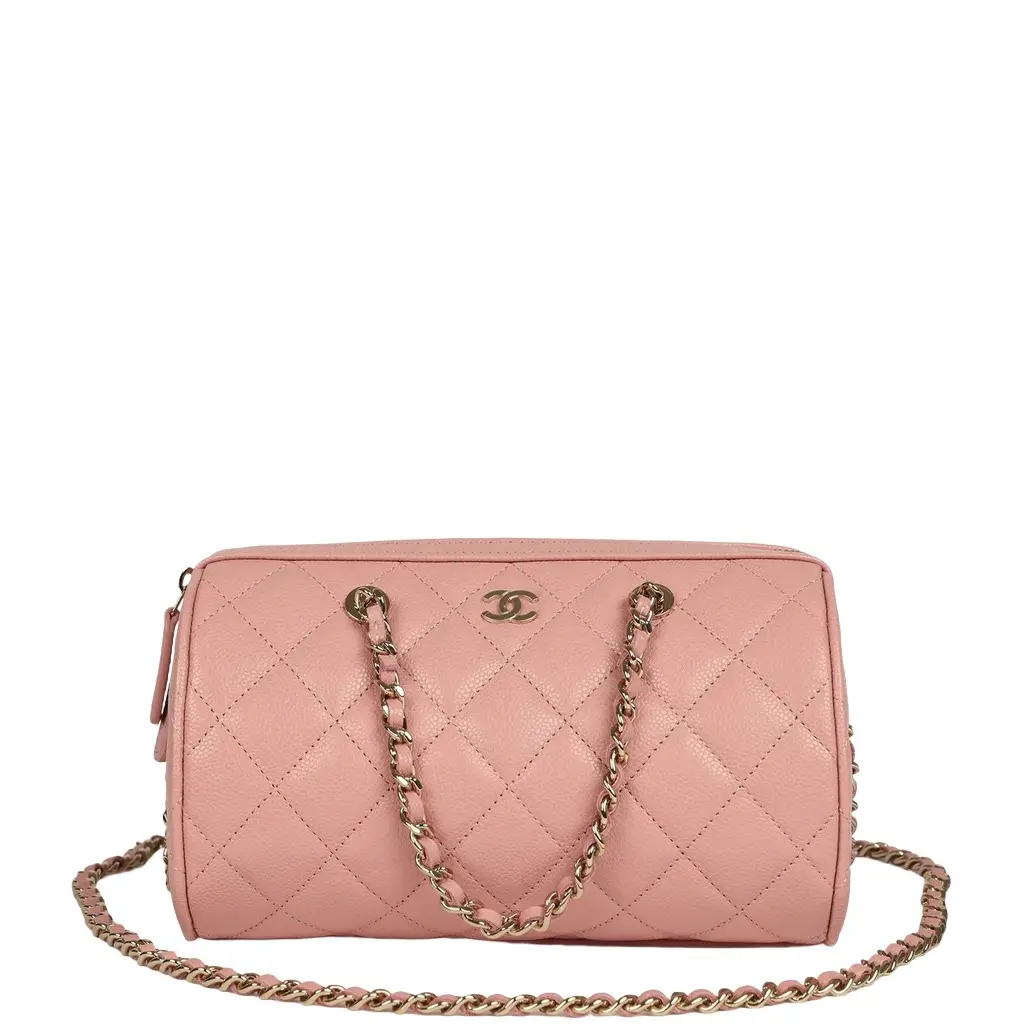 Chanel Chanel Mini Timeless Classic Barrel Bag with Chain Pink Shiny Caviar Light Gold Hardware