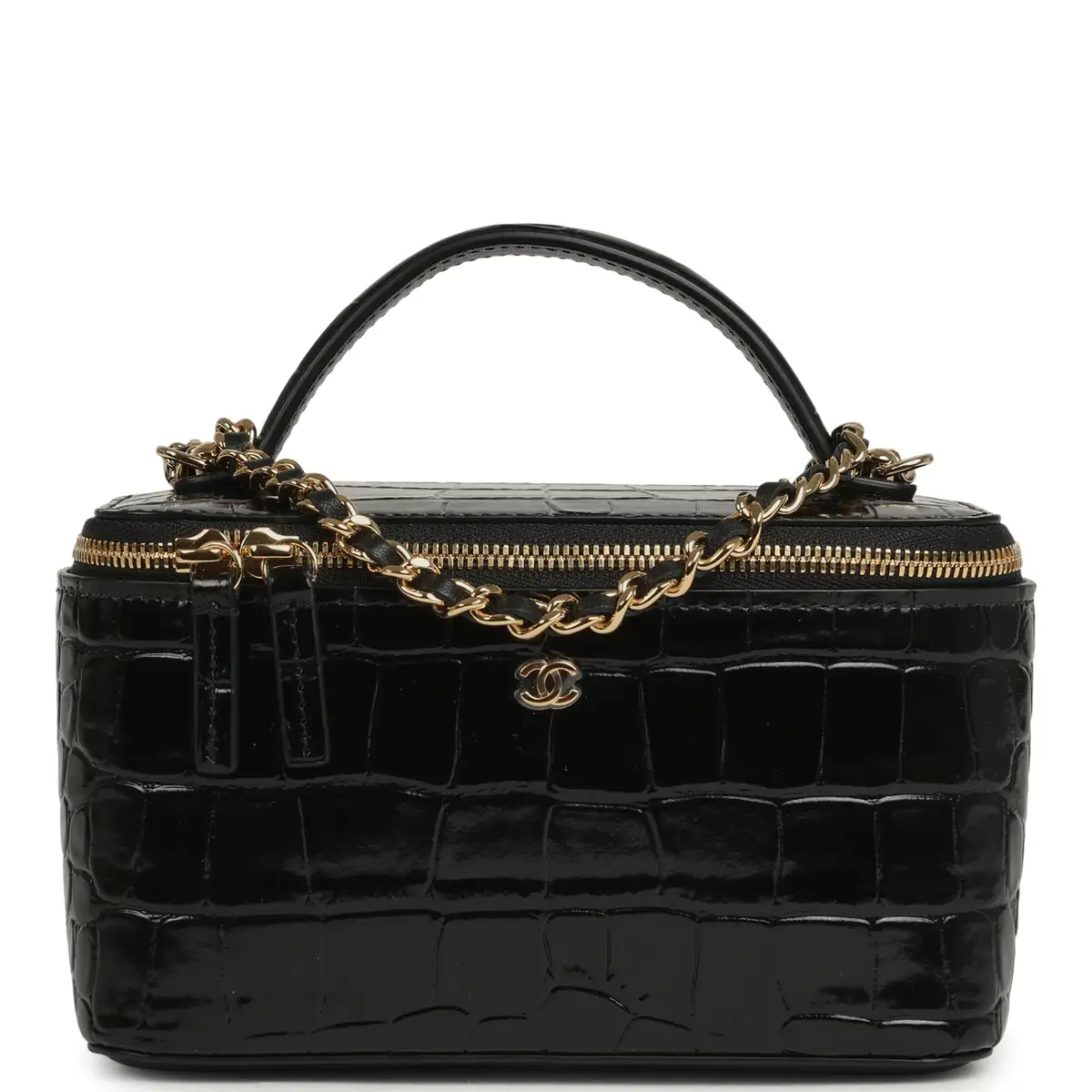 Chanel Chanel Small Top Handle Vanity Case Black Croc Embossed Calfskin Gold Hardware | Image 1 Chanel Chanel Small Top Handle Vanity Case Black Croc Embossed Calfskin Gold Hardware | Image 1