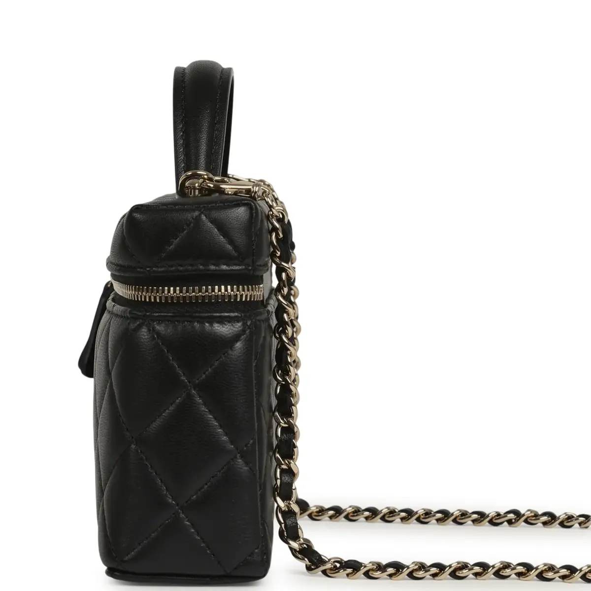 Chanel Chanel Top Handle Long Vanity Case with Chain Black Lambskin Light Gold Hardware | Thumbnail 3 Chanel Chanel Top Handle Long Vanity Case with Chain Black Lambskin Light Gold Hardware | Thumbnail 3