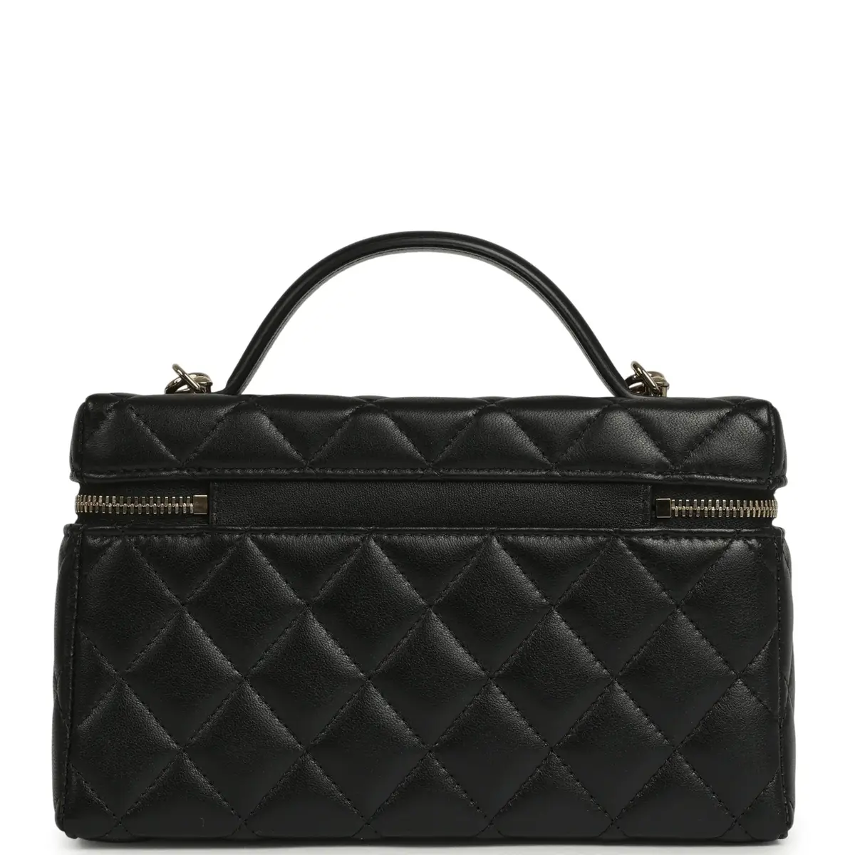 Chanel Chanel Top Handle Long Vanity Case with Chain Black Lambskin Light Gold Hardware | Thumbnail 4 Chanel Chanel Top Handle Long Vanity Case with Chain Black Lambskin Light Gold Hardware | Thumbnail 4