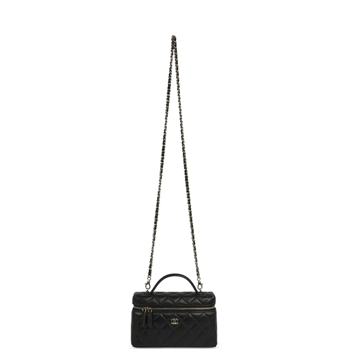 Chanel Chanel Top Handle Long Vanity Case with Chain Black Lambskin Light Gold Hardware | Thumbnail 7 Chanel Chanel Top Handle Long Vanity Case with Chain Black Lambskin Light Gold Hardware | Thumbnail 7