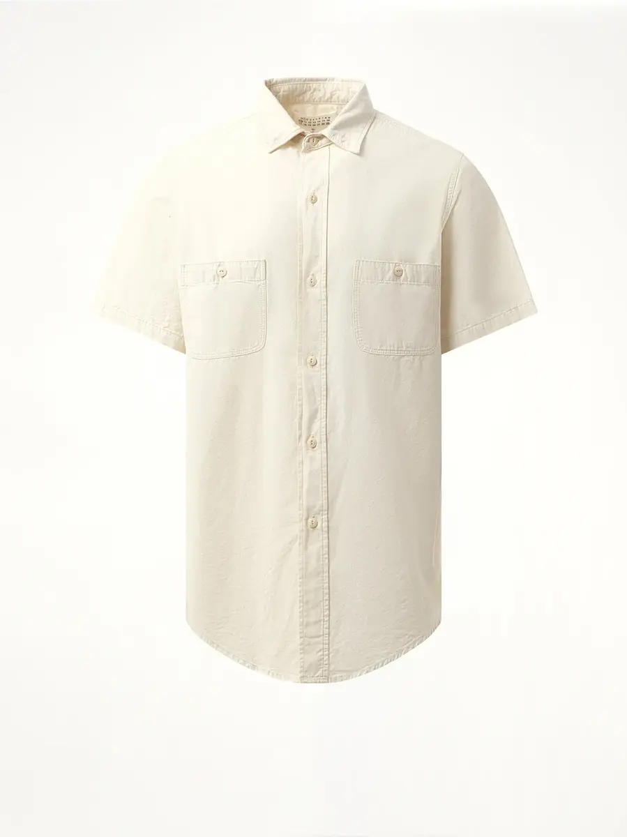 Maison Margiela Denim Short Sleeve Shirt in Ecru White | Thumbnail 3 Maison Margiela Denim Short Sleeve Shirt in Ecru White | Thumbnail 3