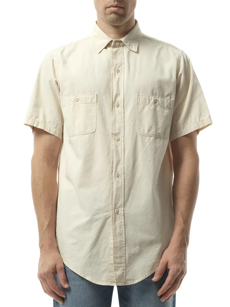 Maison Margiela Denim Short Sleeve Shirt in Ecru White