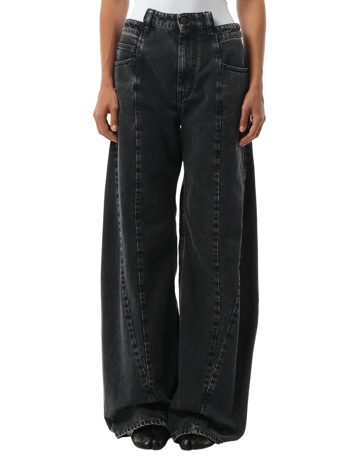 Cut Out Waistband Relaxed Fit Denim Jeans