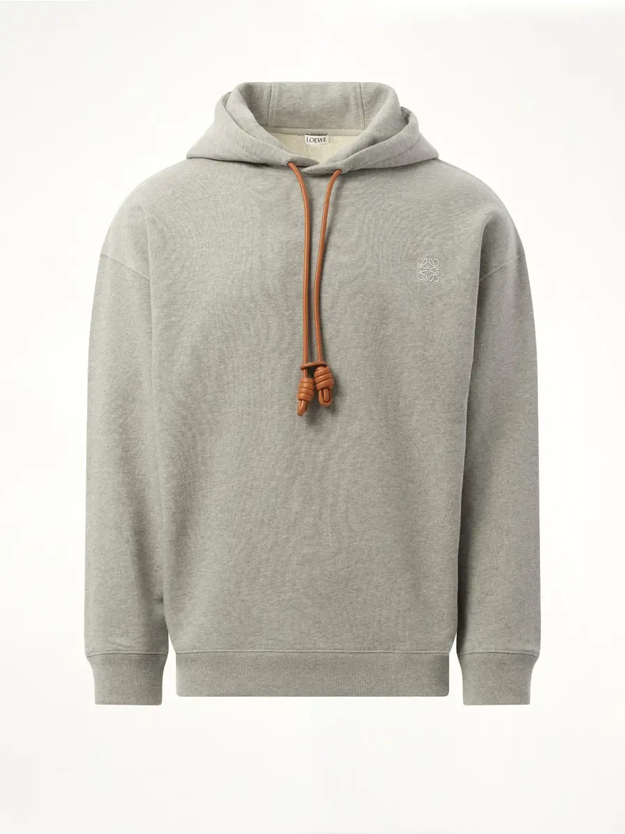 Loewe Leather Tassel Hoodie in Grey Melange | Thumbnail 3