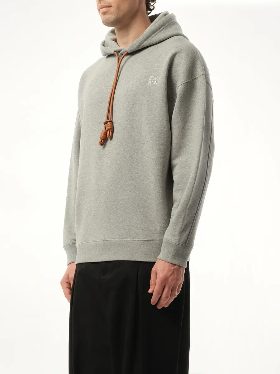 Loewe Leather Tassel Hoodie in Grey Melange | Thumbnail 5