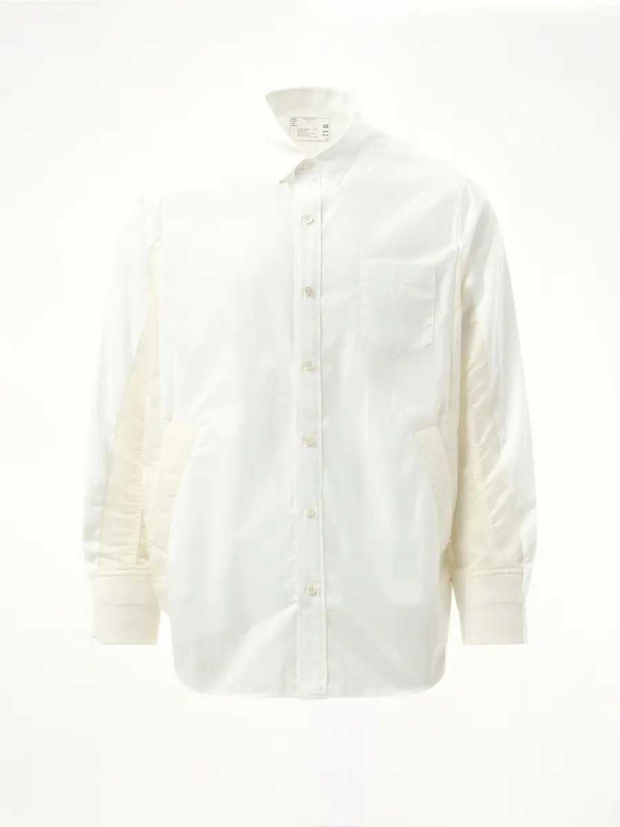 Sacai Cotton Poplin Nylon Shirt in Off White | Thumbnail 3