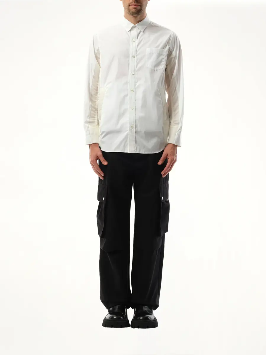 Sacai Cotton Poplin Nylon Shirt in Off White | Thumbnail 4