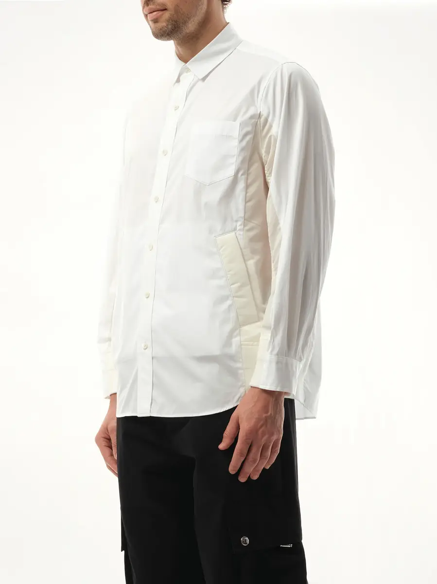 Sacai Cotton Poplin Nylon Shirt in Off White | Thumbnail 5