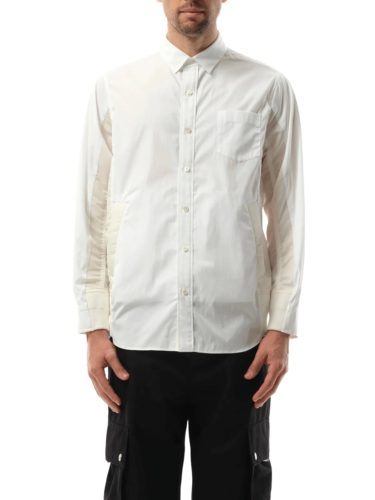 Sacai Cotton Poplin Nylon Shirt in Off White