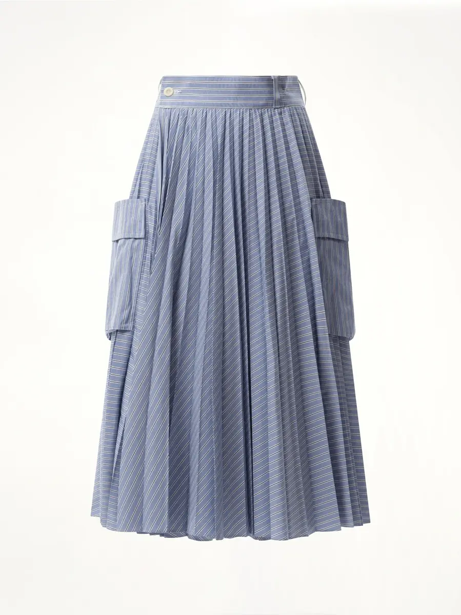 Sacai Cotton Poplin Stripe Skirt in Light Blue | Thumbnail 3 Sacai Cotton Poplin Stripe Skirt in Light Blue | Thumbnail 3
