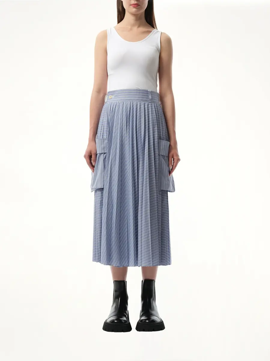 Sacai Cotton Poplin Stripe Skirt in Light Blue | Thumbnail 4 Sacai Cotton Poplin Stripe Skirt in Light Blue | Thumbnail 4