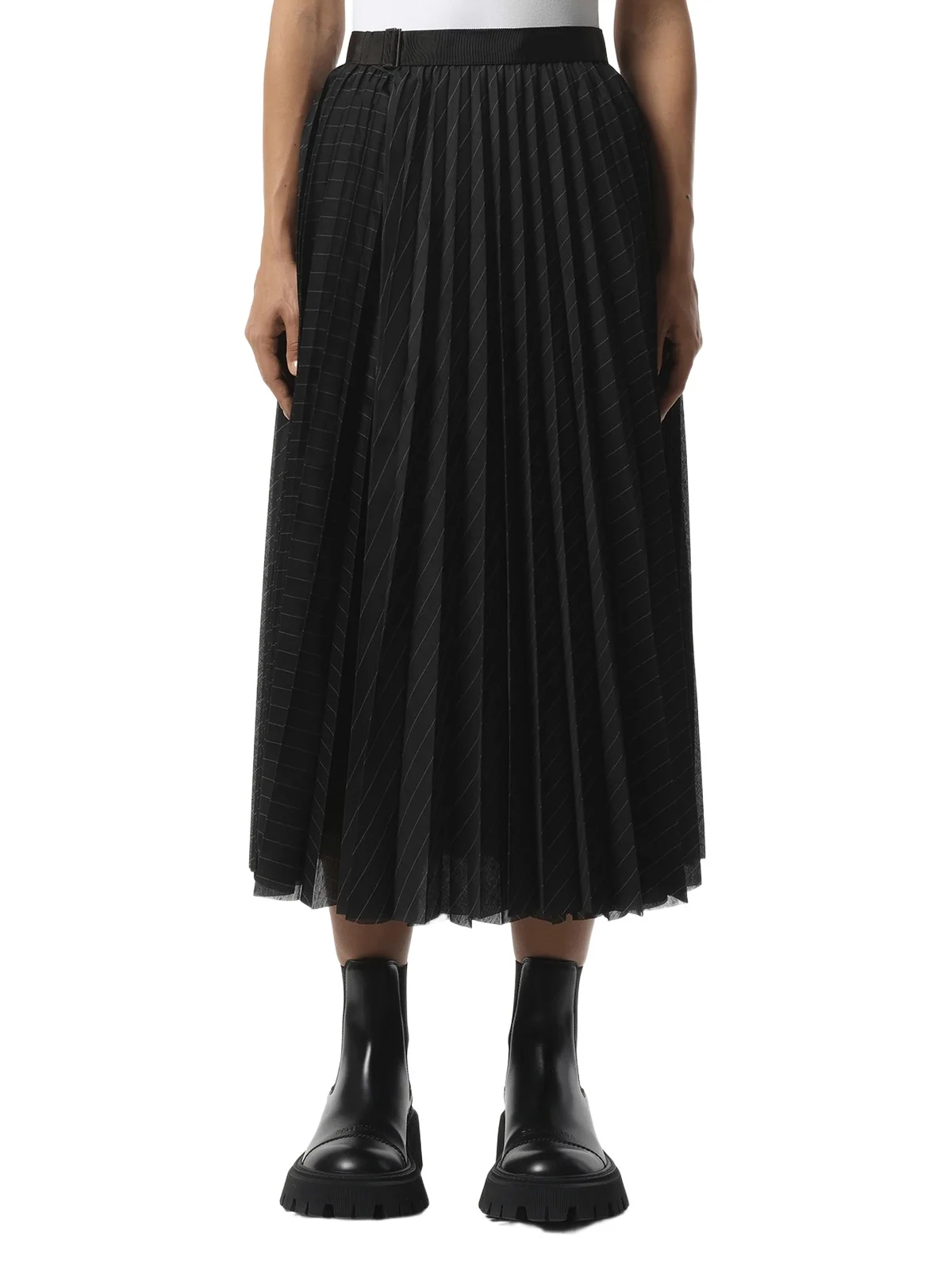 Sacai Spun Organza Skirt in Black Stripe