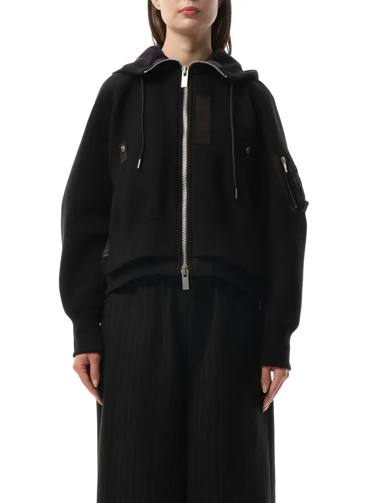 Sacai Sponge Sweat x Nylon Twill Zip Hoodie | Image 1 Sacai Sponge Sweat x Nylon Twill Zip Hoodie | Image 1