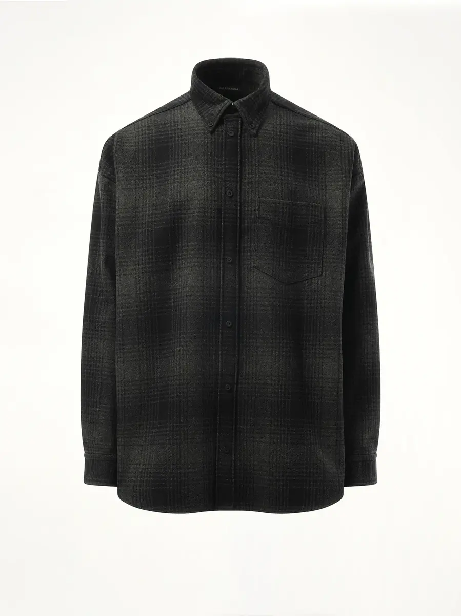 Balenciaga Oversized Wool Check Shirt in Grey/black | Thumbnail 3 Balenciaga Oversized Wool Check Shirt in Grey/black | Thumbnail 3