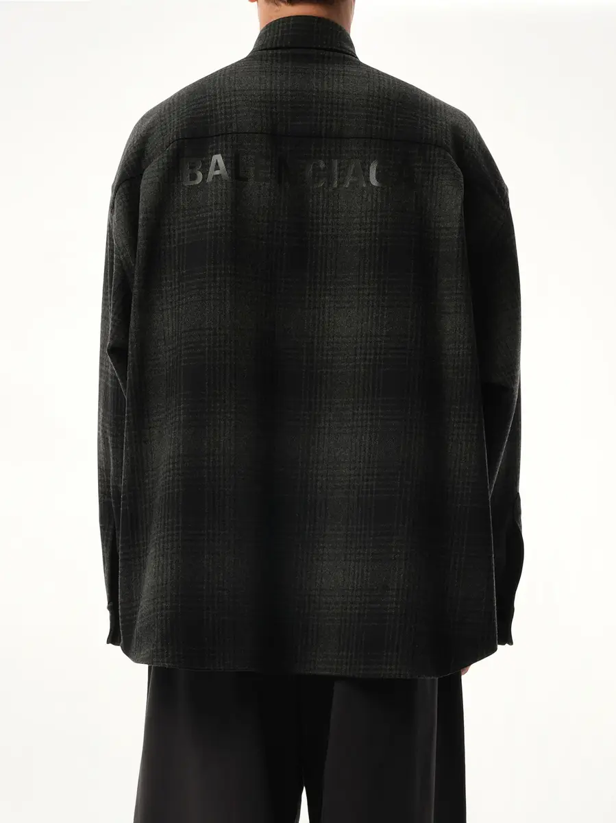 Balenciaga Oversized Wool Check Shirt in Grey/black | Thumbnail 6 Balenciaga Oversized Wool Check Shirt in Grey/black | Thumbnail 6