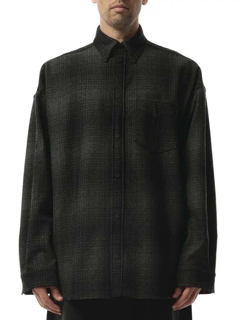 Balenciaga Oversized Wool Check Shirt in Grey/black Grey