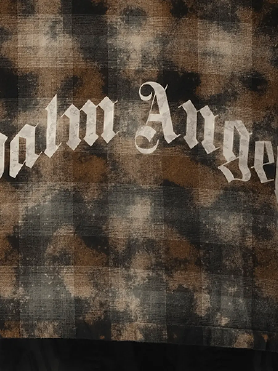 Palm Angels Curved Logo Check Overshirt in Grey/off White | Thumbnail 2