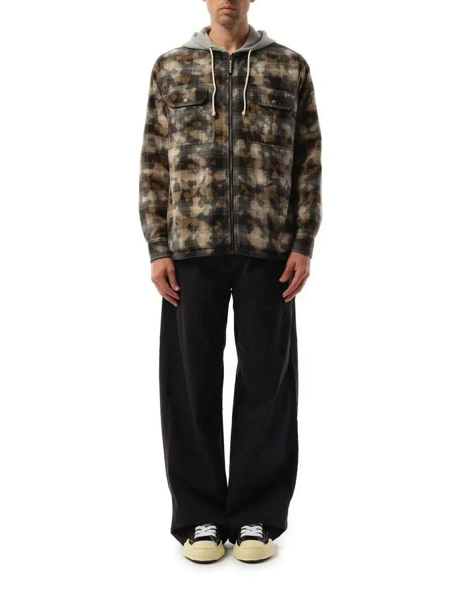 Palm Angels Curved Logo Check Overshirt in Grey/off White | Thumbnail 4