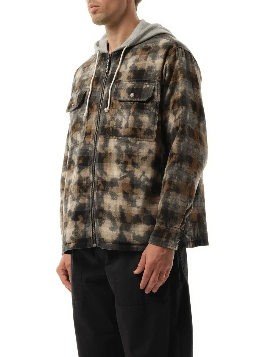 Palm Angels Curved Logo Check Overshirt in Grey/off White | Thumbnail 5
