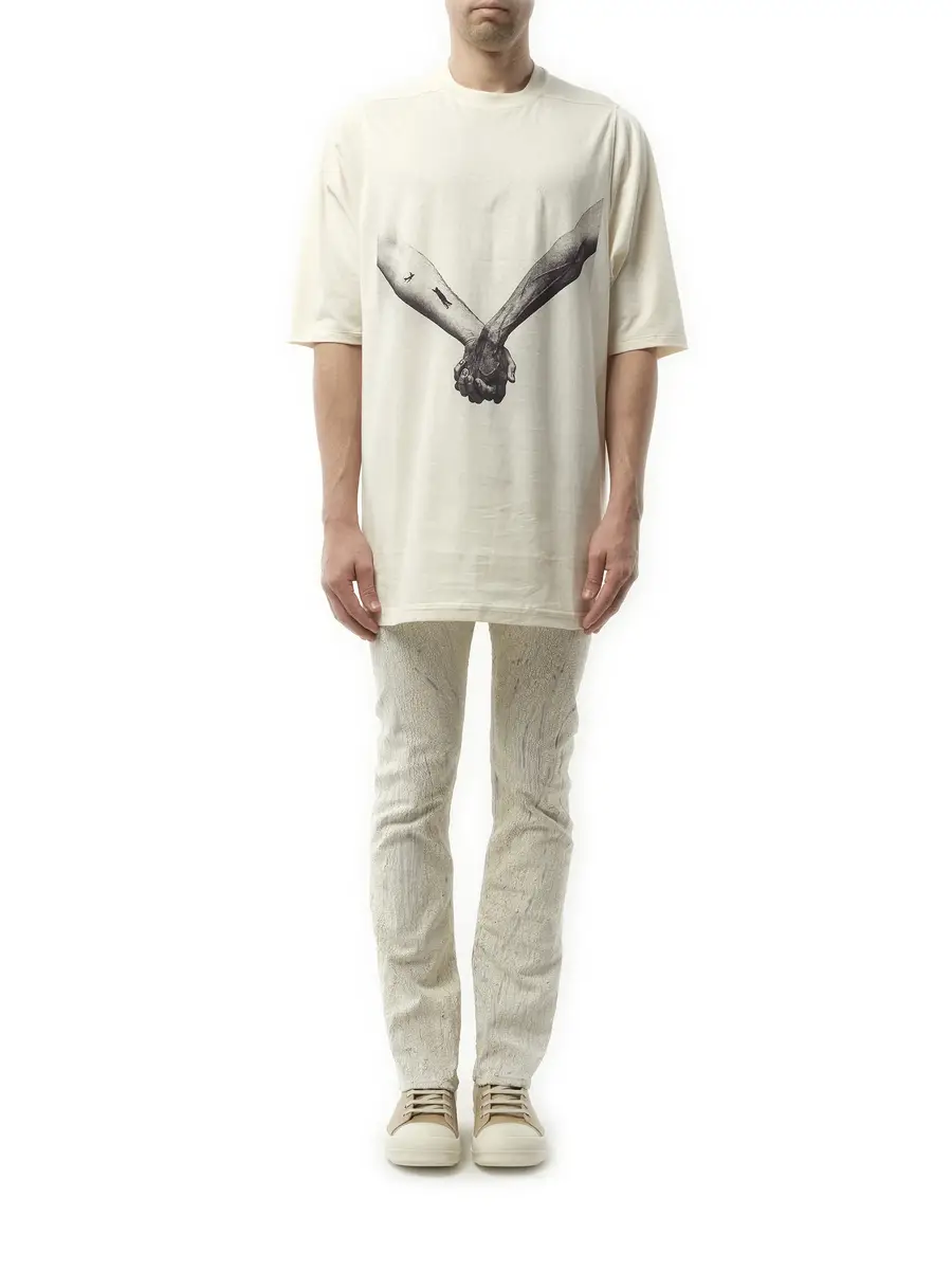 Rick Owens Jumbo SS "Holding Hands" T-shirt in Natural/black | Thumbnail 4 Rick Owens Jumbo SS "Holding Hands" T-shirt in Natural/black | Thumbnail 4