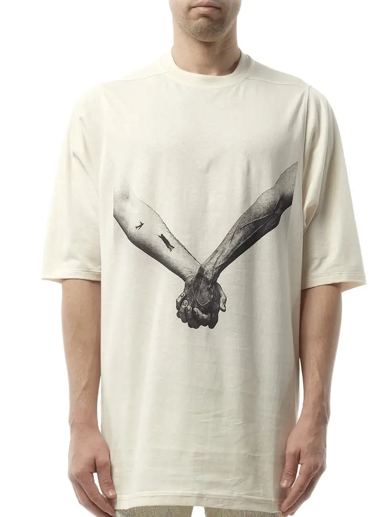 Rick Owens Jumbo SS "Holding Hands" T-shirt in Natural/black Natural | Image 1 Rick Owens Jumbo SS "Holding Hands" T-shirt in Natural/black Natural | Image 1