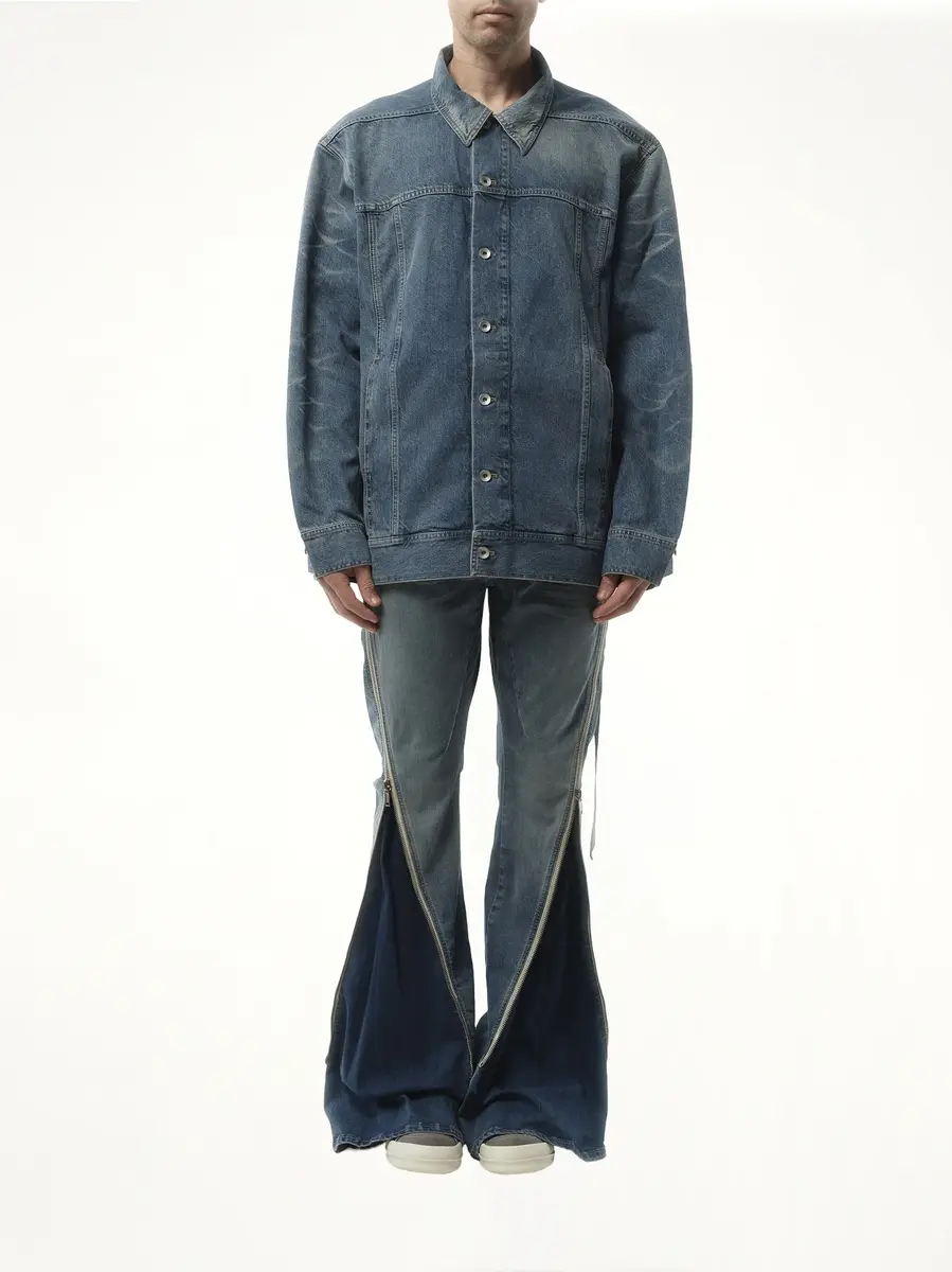 RICK OWENS DRKSHDW Jumbo Worker Jacket in Washed Indigo | Thumbnail 4 RICK OWENS DRKSHDW Jumbo Worker Jacket in Washed Indigo | Thumbnail 4