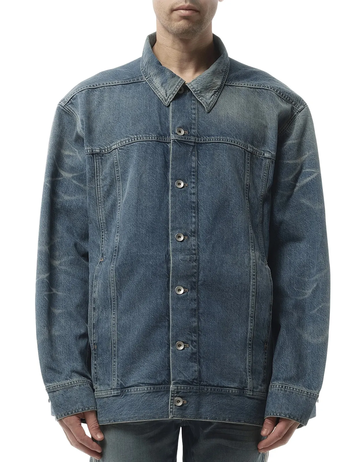 RICK OWENS DRKSHDW Jumbo Worker Jacket in Washed Indigo
