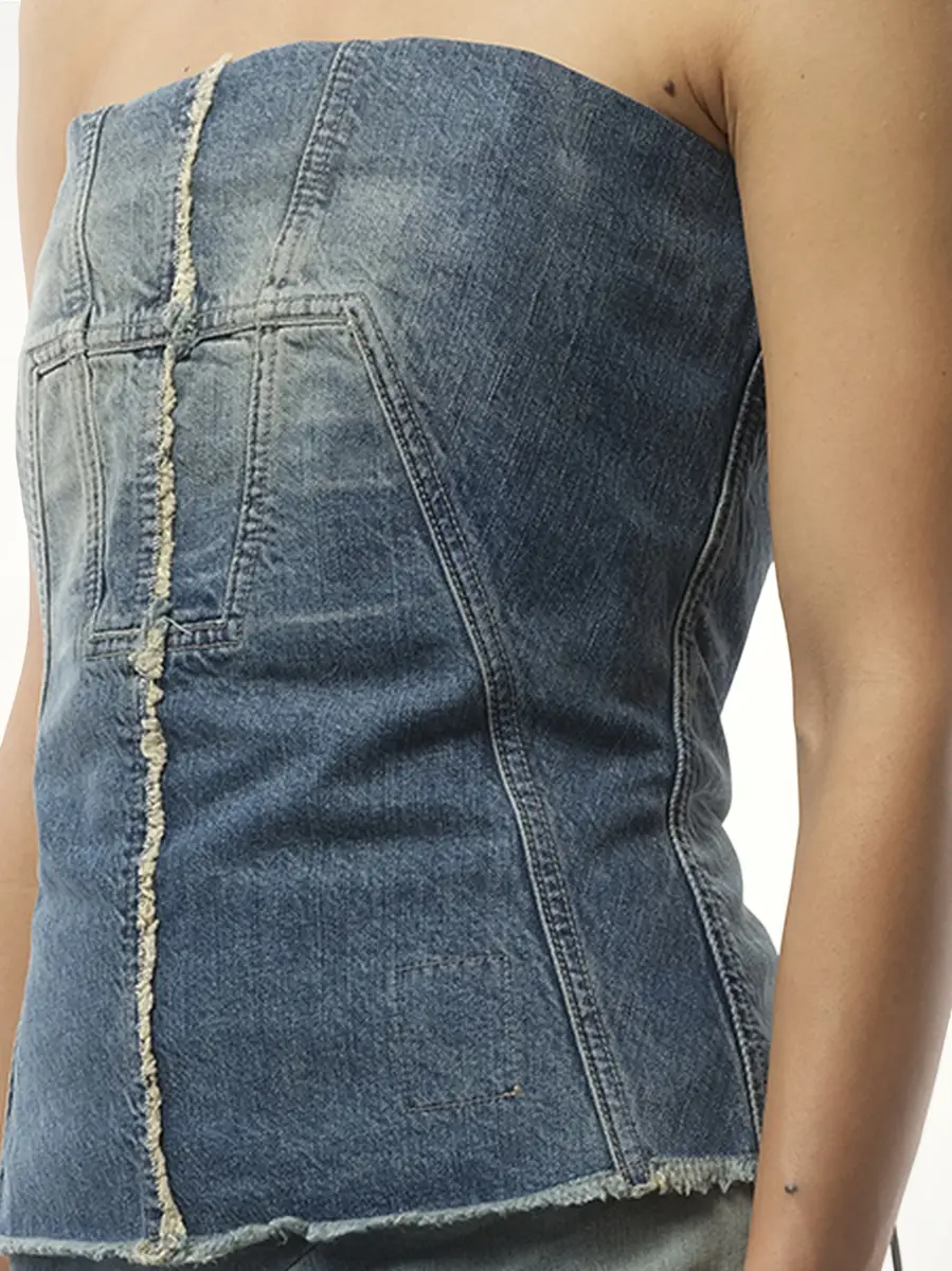 RICK OWENS DRKSHDW Bustier Top in Washed Indigo | Thumbnail 2 RICK OWENS DRKSHDW Bustier Top in Washed Indigo | Thumbnail 2