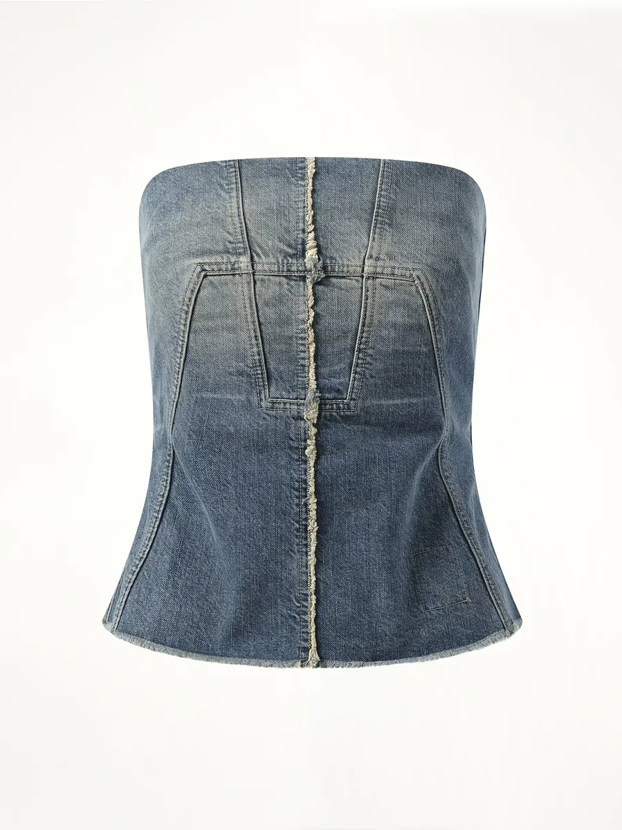 RICK OWENS DRKSHDW Bustier Top in Washed Indigo | Thumbnail 3 RICK OWENS DRKSHDW Bustier Top in Washed Indigo | Thumbnail 3