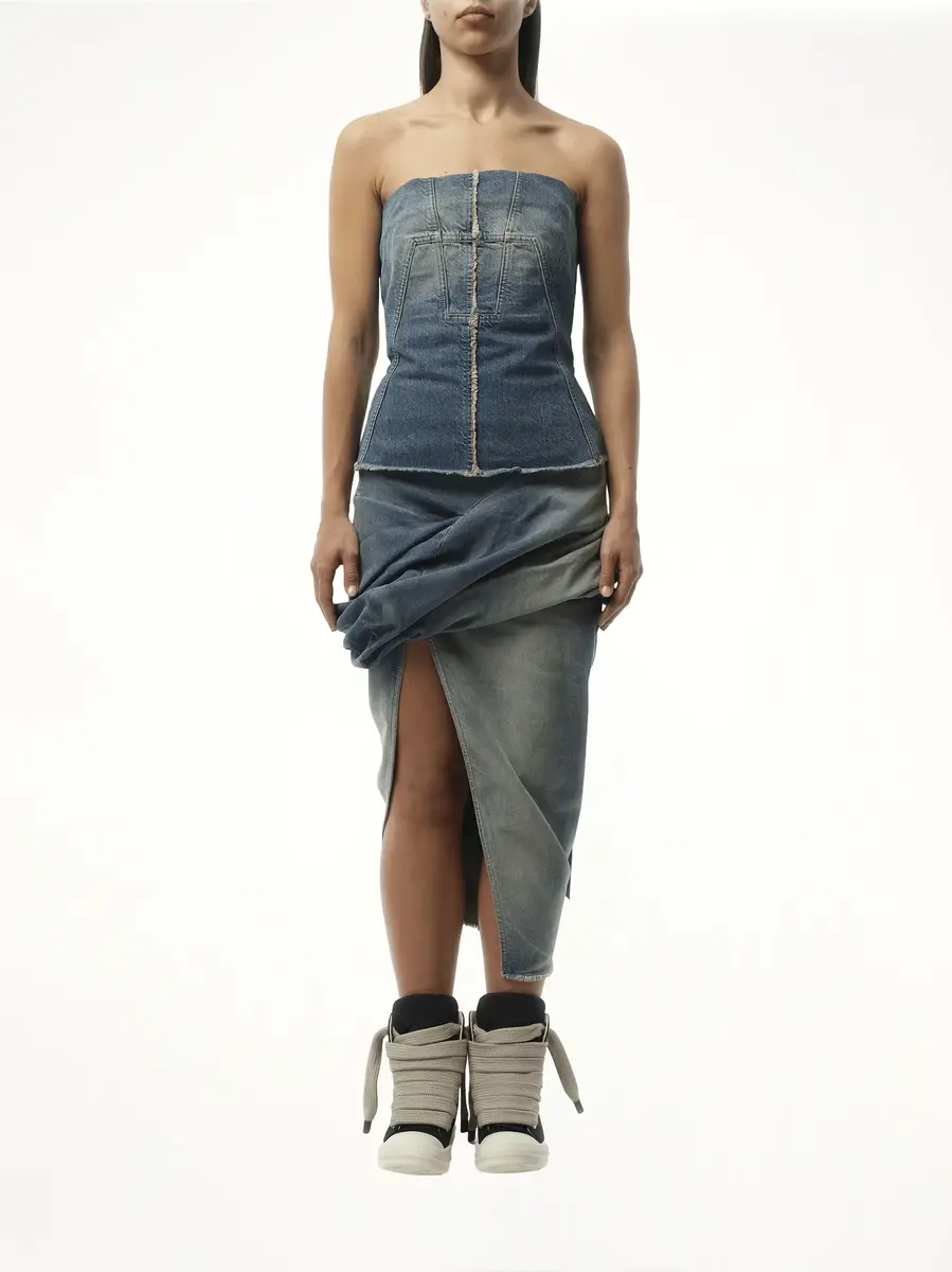 RICK OWENS DRKSHDW Bustier Top in Washed Indigo | Thumbnail 4 RICK OWENS DRKSHDW Bustier Top in Washed Indigo | Thumbnail 4