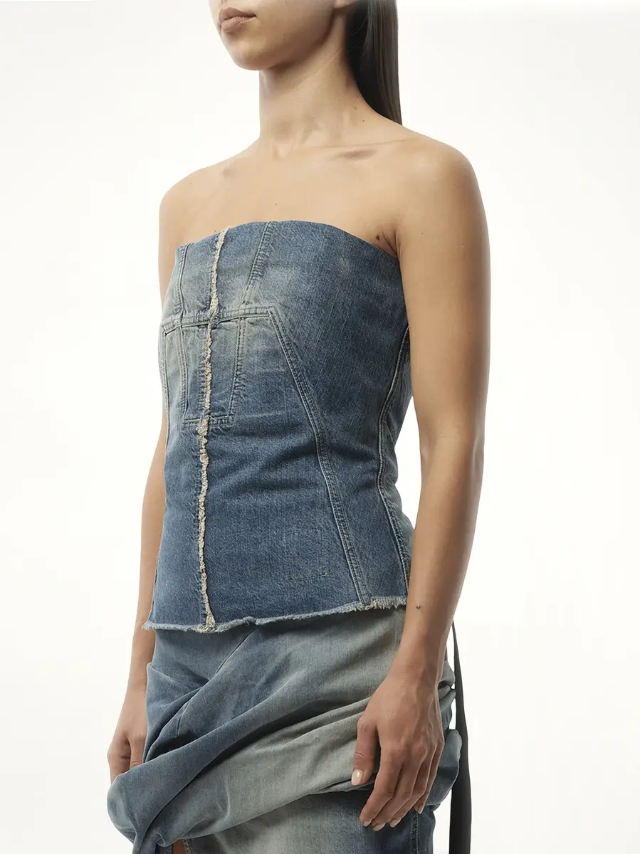 RICK OWENS DRKSHDW Bustier Top in Washed Indigo | Thumbnail 5 RICK OWENS DRKSHDW Bustier Top in Washed Indigo | Thumbnail 5