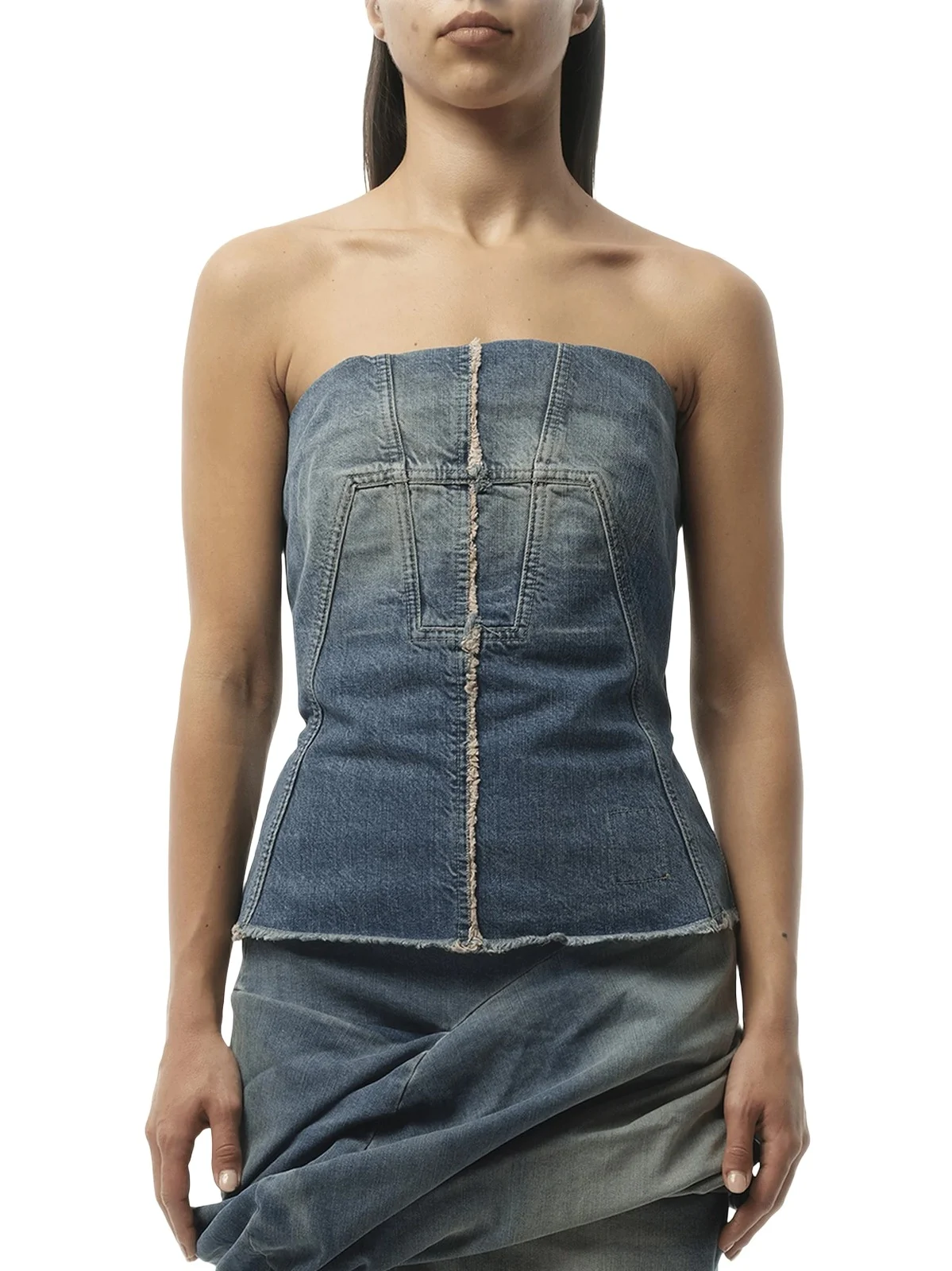 RICK OWENS DRKSHDW Bustier Top in Washed Indigo