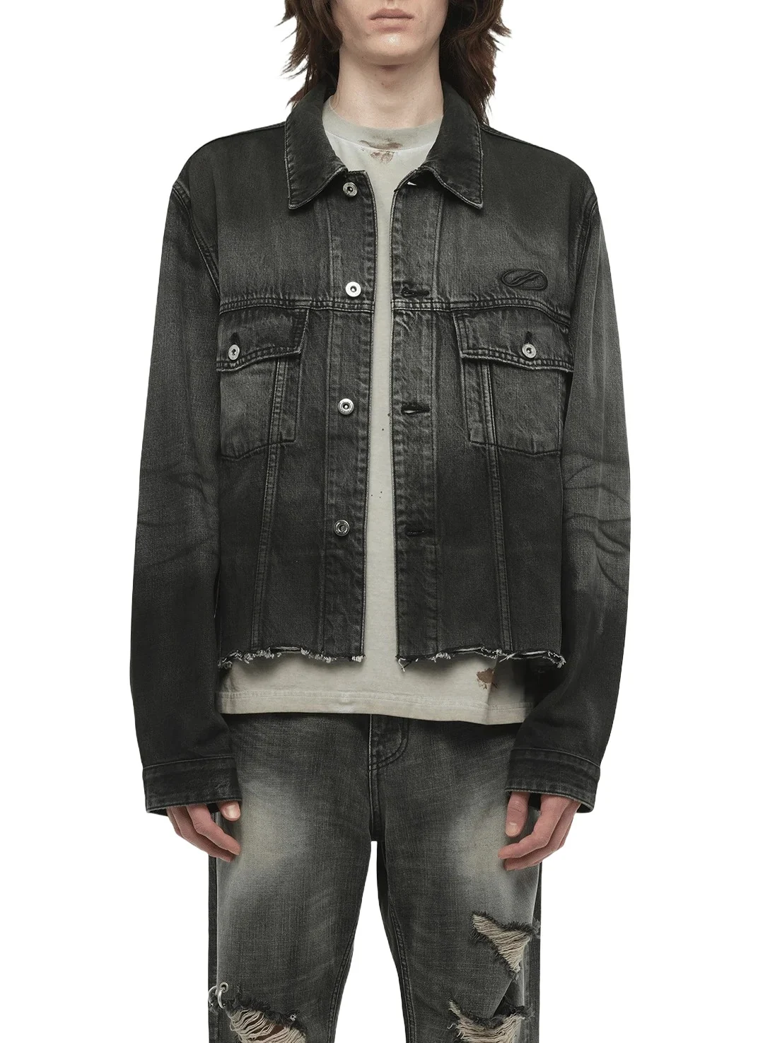 We11Done Dark-spray Detail Denim Jacket