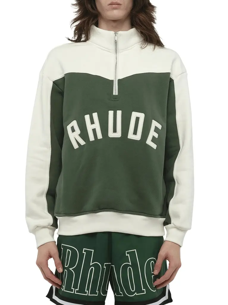 Rhude Rhude Monaco Half-zip Sweatshirt in Hunter Green/cream Green | Image 1 Rhude Rhude Monaco Half-zip Sweatshirt in Hunter Green/cream Green | Image 1