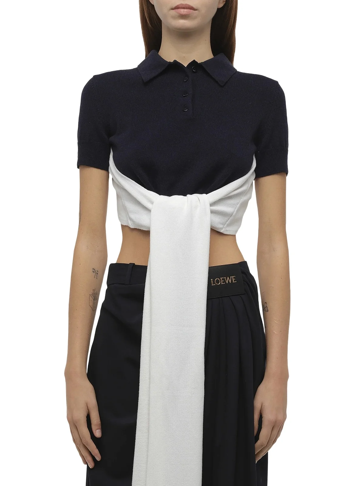 Polo Sweater in Navy/ecru