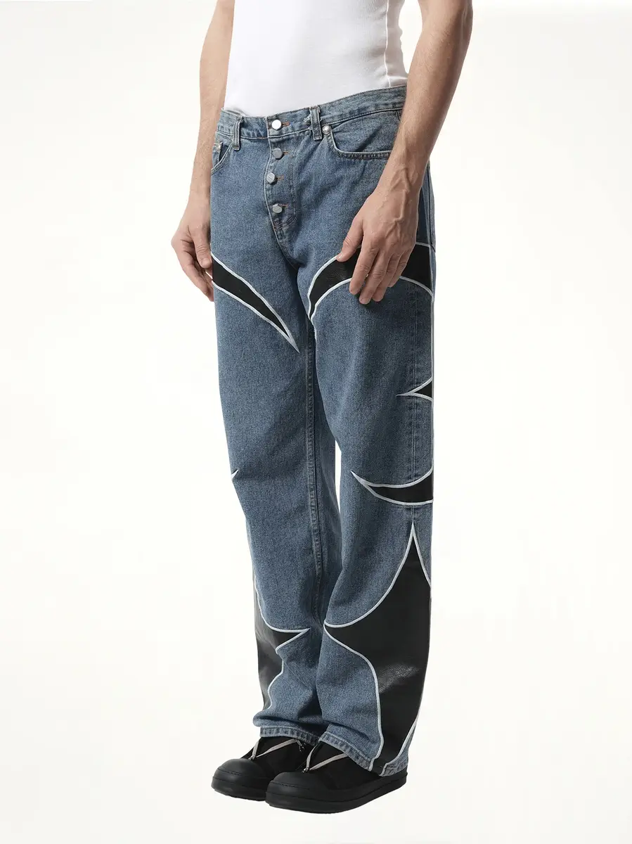 THUG CLUB TC Leather Washing Denim Pants in Blue/black | Thumbnail 5 THUG CLUB TC Leather Washing Denim Pants in Blue/black | Thumbnail 5