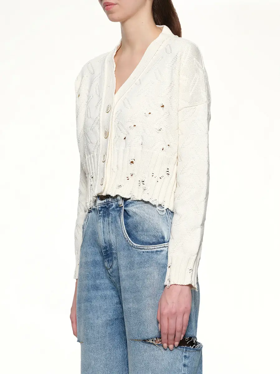Marni Jacquard Dishevelled Cardigan in Lily White | Thumbnail 2 Marni Jacquard Dishevelled Cardigan in Lily White | Thumbnail 2