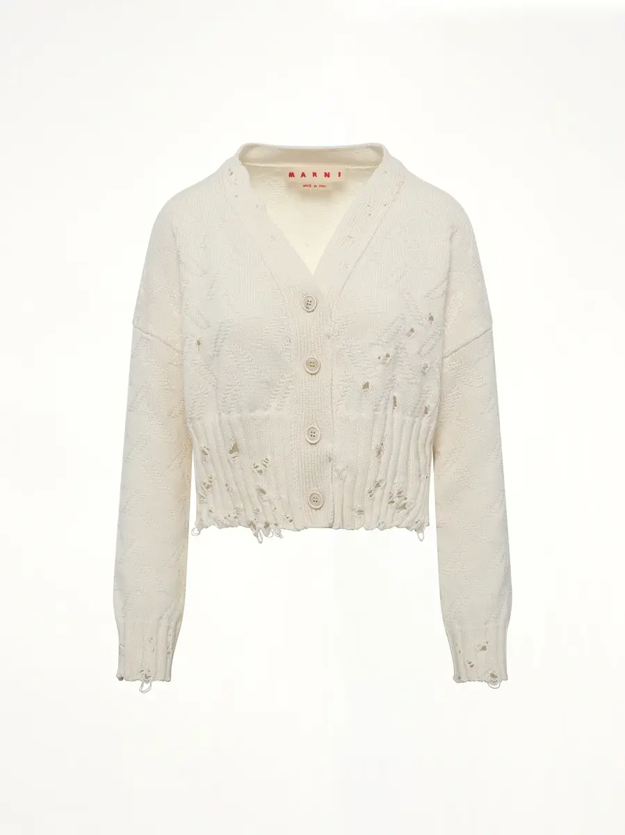 Marni Jacquard Dishevelled Cardigan in Lily White | Thumbnail 3 Marni Jacquard Dishevelled Cardigan in Lily White | Thumbnail 3