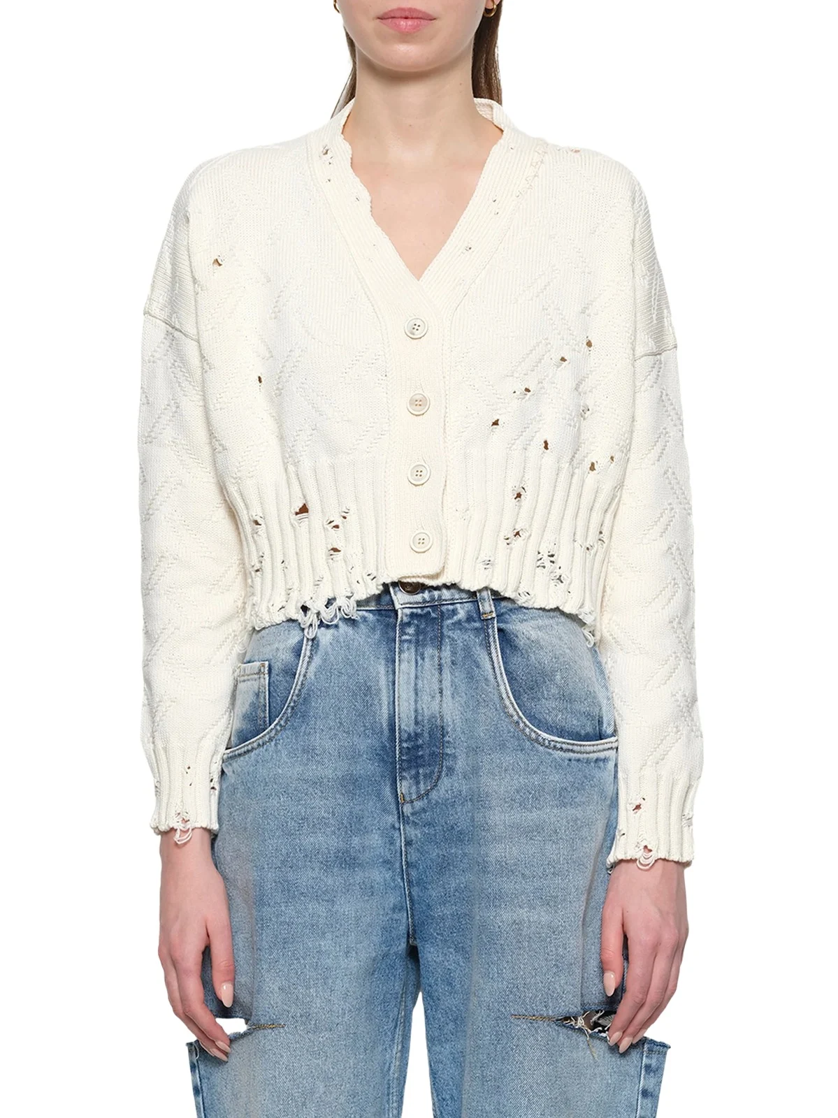 Marni Jacquard Dishevelled Cardigan in Lily White