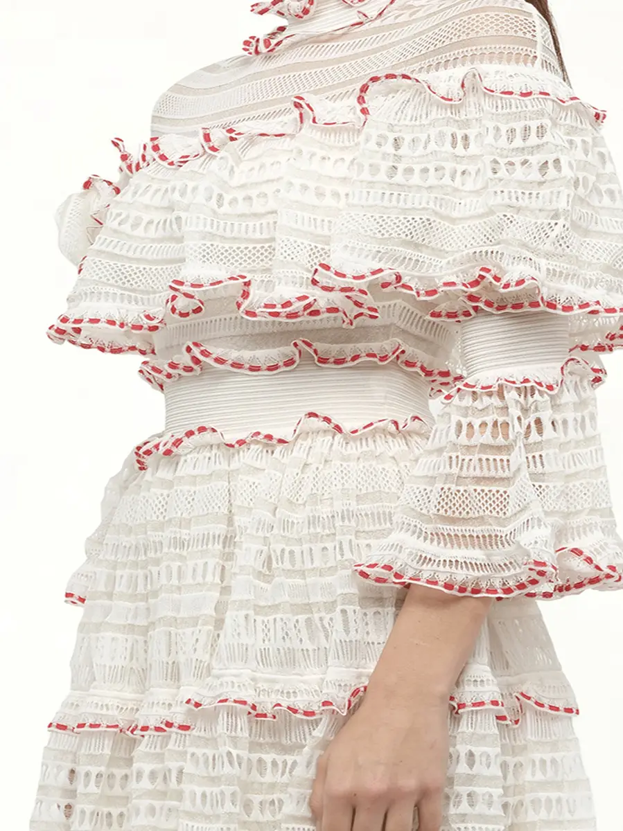 Alexander McQueen Amq - Volume Lace Mini Dress in White/pink | Thumbnail 2 Alexander McQueen Amq - Volume Lace Mini Dress in White/pink | Thumbnail 2